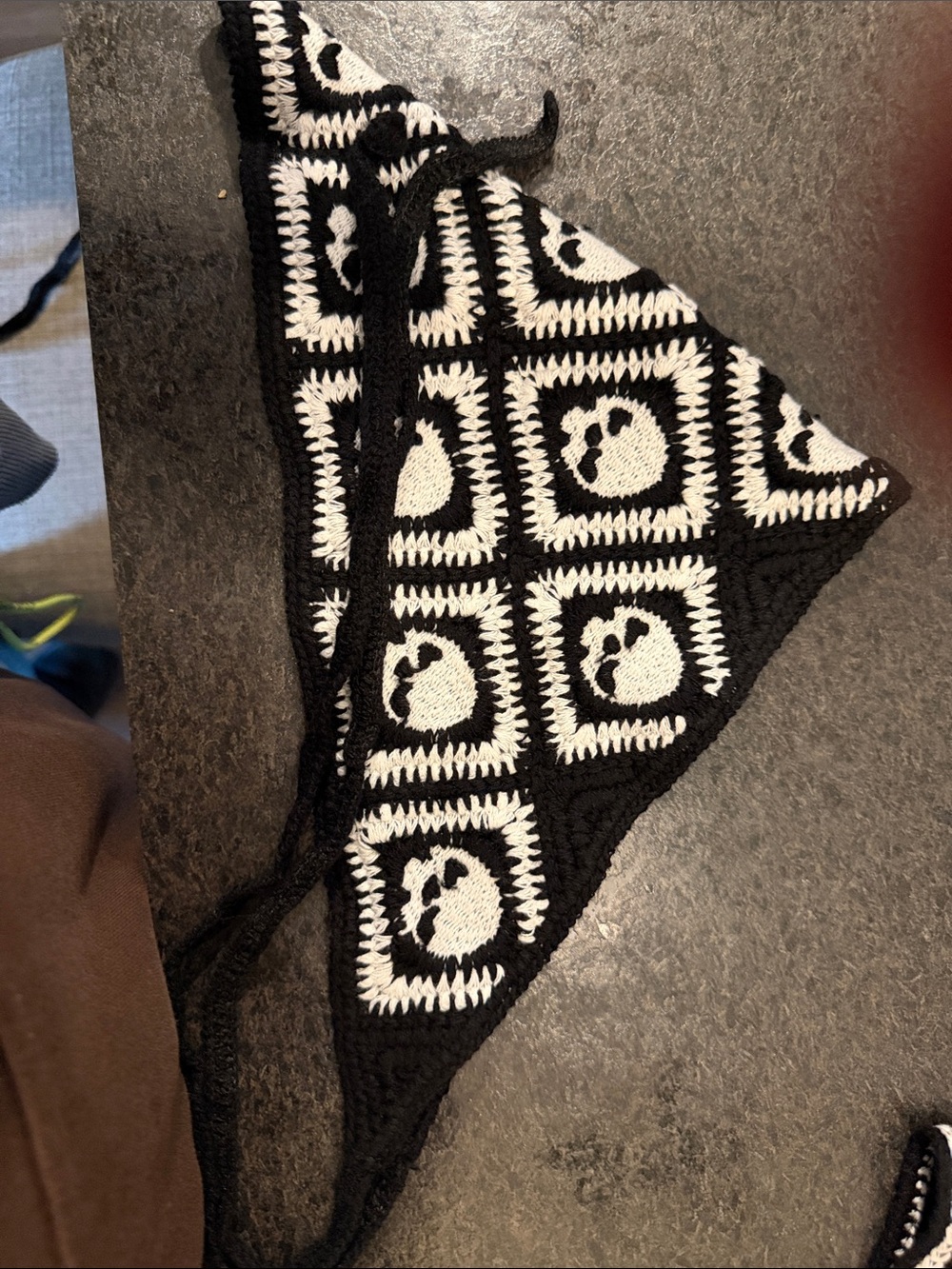 Black & White Crochet Skull Bandana Headscarf - Unbranded